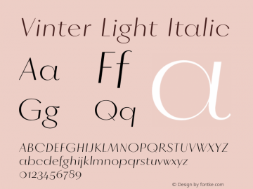 Vinter Light Italic Version 1.000;PS 2.001;hotconv 1.0.86;makeotf.lib2.5.63406图片样张