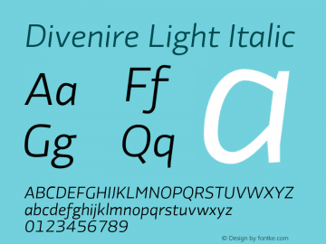 Divenire Light Italic Version 5.008;PS 5.2;hotconv 1.0.86;makeotf.lib2.5.63406图片样张