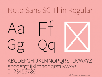 Noto Sans SC Thin Regular Unknown Font Sample
