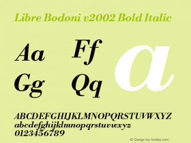 Libre Bodoni v2002 Bold Italic Version 2.002;PS 002.002;hotconv 1.0.88;makeotf.lib2.5.64775 Font Sample