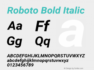 Roboto Bold Italic Version 2.000980; 2014 Font Sample