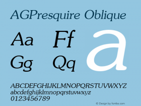 AGPresquire Oblique 1.0 Wed Mar 23 17:43:14 1994 Font Sample