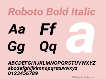 Roboto Bold Italic Version 2.000980; 2014 Font Sample