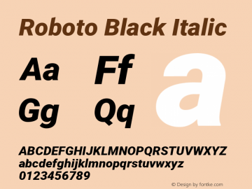 Roboto Black Italic Version 2.000980; 2014 Font Sample