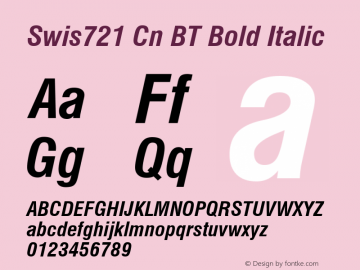 Swis721 Cn BT Bold Italic Version 1.01 emb4-OT Font Sample