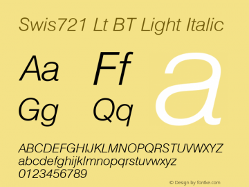 Swis721 Lt BT Light Italic Version 1.01 emb4-OT Font Sample