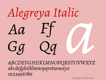 Alegreya Italic Version 1.003 Font Sample