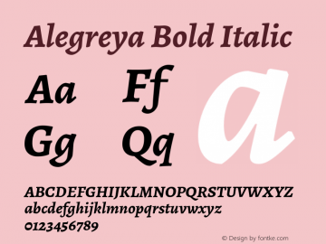 Alegreya Bold Italic Version 1.003 Font Sample