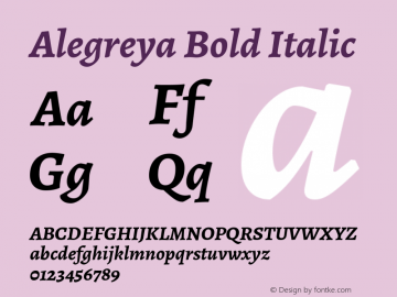 Alegreya Bold Italic Version 1.003 Font Sample