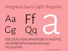 Alegreya Sans Light Regular Version 1.000;PS 001.000;hotconv 1.0.70;makeotf.lib2.5.58329 DEVELOPMENT; ttfautohint (v0.97) -l 8 -r 50 -G 200 -x 17 -f dflt -w G -W图片样张