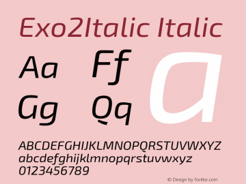 Exo2Italic Italic Version 1.001;PS 001.001;hotconv 1.0.70;makeotf.lib2.5.58329; ttfautohint (v0.92) -l 8 -r 50 -G 200 -x 14 -w 