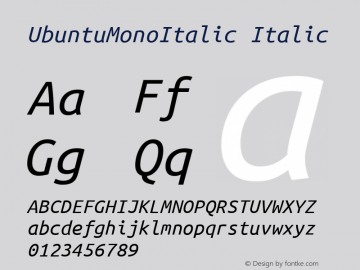 UbuntuMonoItalic Italic Version 0.80 Font Sample