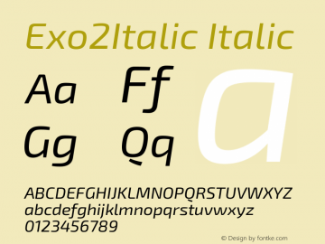 Exo2Italic Italic Version 1.001;PS 001.001;hotconv 1.0.70;makeotf.lib2.5.58329; ttfautohint (v0.92) -l 8 -r 50 -G 200 -x 14 -w 