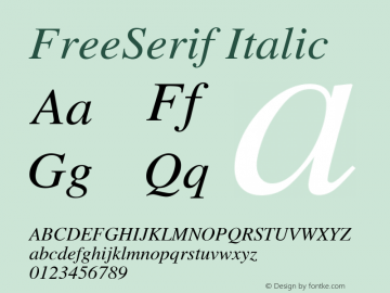 FreeSerif Italic Version $Revision: 1.235 $ Font Sample