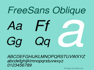 FreeSans Oblique Version $Revision: 1.178 $ Font Sample