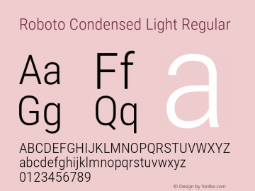 Roboto Condensed Light Regular Version 2.135; 2016图片样张