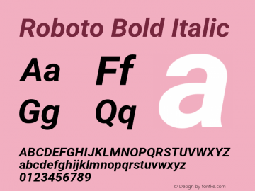 Roboto Bold Italic Version 2.135; 2016 Font Sample