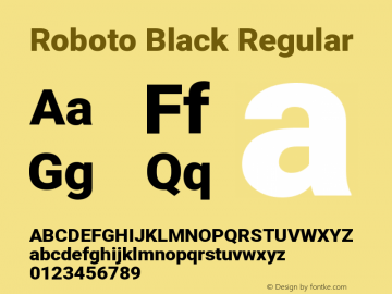 Roboto Black Regular Version 2.135; 2016 Font Sample