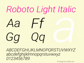 Roboto Light Italic Version 2.135; 2016 Font Sample