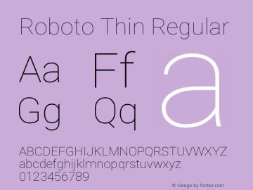 Roboto Thin Regular Version 2.135 Font Sample