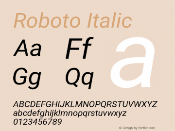 Roboto Italic Version 2.135 Font Sample
