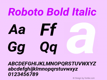Roboto Bold Italic Version 2.135 Font Sample