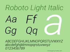 Roboto Light Italic Version 2.135 Font Sample