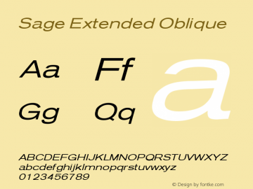 Sage Extended Oblique July 7, 1992; 1.01 Font Sample