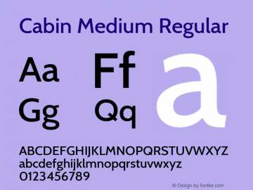 Cabin Medium Regular Version 2.000 Font Sample