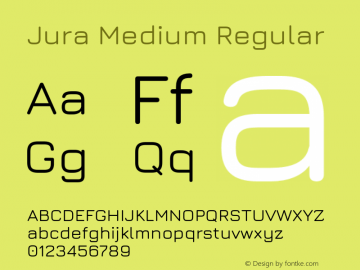 Jura Medium Regular Version 3.100;PS 003.100;hotconv 1.0.88;makeotf.lib2.5.64775 Font Sample