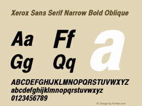Xerox Sans Serif Narrow Bold Oblique 1.1 Font Sample