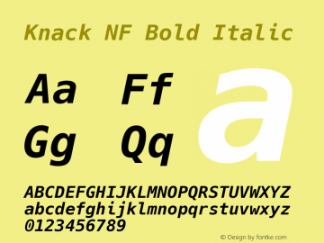 Knack NF Bold Italic Version 2.020; ttfautohint (v1.5) -l 4 -r 80 -G 350 -x 0 -H 265 -D latn -f latn -m 
