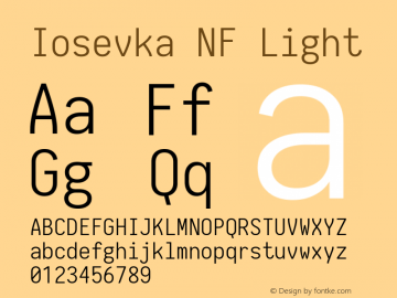 Iosevka NF Light 1.8.4; ttfautohint (v1.5) Font Sample