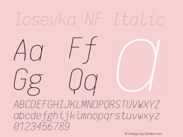 Iosevka NF Italic 1.8.4; ttfautohint (v1.5) Font Sample