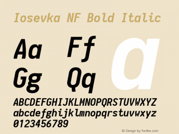 Iosevka NF Bold Italic 1.8.4; ttfautohint (v1.5) Font Sample