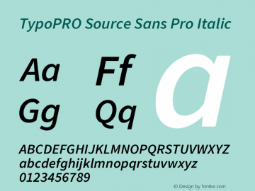 TypoPRO Source Sans Pro Italic Version 1.075;PS 2.000;hotconv 1.0.86;makeotf.lib2.5.63406 Font Sample