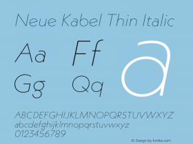 Neue Kabel Thin Italic Version 1.000 Font Sample