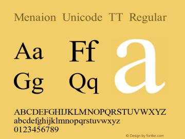 Menaion Unicode TT Regular 2.0 Font Sample