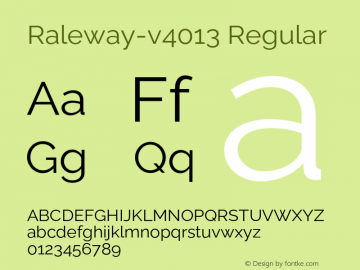 Raleway-v4013 Regular Version 4.013;PS 004.013;hotconv 1.0.88;makeotf.lib2.5.64775 Font Sample