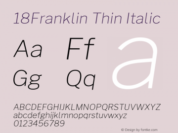 18Franklin Thin Italic Version 1.016 Font Sample