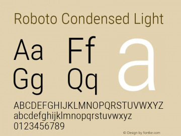Roboto Condensed Light Version 2.000980; 2014; ttfautohint (v1.4.1) Font Sample