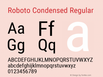 Roboto Condensed Regular Version 2.000980; 2014; ttfautohint (v1.4.1) Font Sample