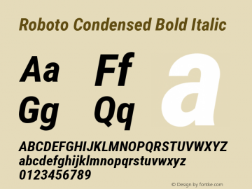 Roboto Condensed Bold Italic Version 2.000980; 2014; ttfautohint (v1.4.1) Font Sample