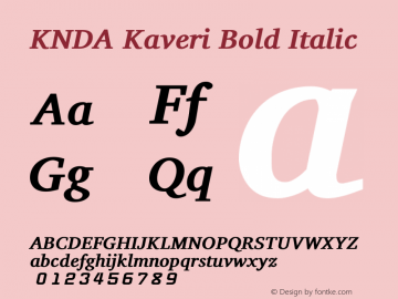 KNDA Kaveri Bold Italic Version 0.101; dev de3e57M Font Sample