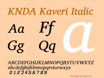 KNDA Kaveri Italic Version 0.101; dev de3e57M Font Sample