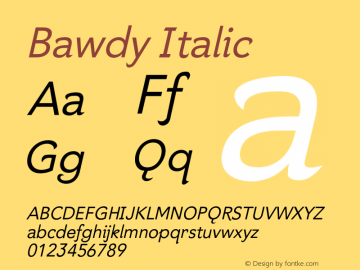 Bawdy Italic Version 1.000;PS 001.000;hotconv 1.0.38图片样张
