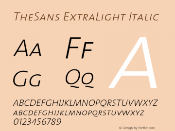 TheSans ExtraLight Italic Version 1.0 Font Sample