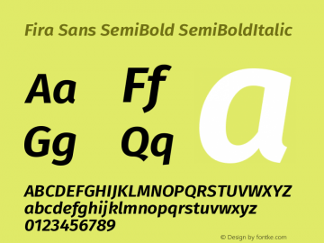 Fira Sans SemiBold SemiBoldItalic Version 004.203 Font Sample