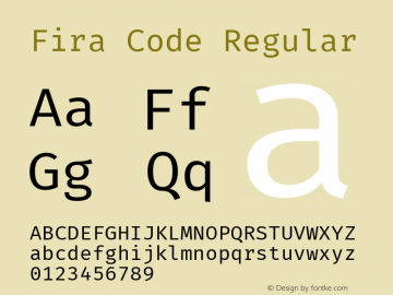 Fira Code Regular Version 3.206;PS 003.206;hotconv 1.0.88;makeotf.lib2.5.64775; ttfautohint (v1.4.1) Font Sample