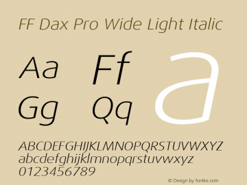 FF Dax Pro Wide Light Italic Version 7.504; 2009; Build 1021;com.myfonts.easy.fontfont.ff-dax.pro-wide-light-italic.wfkit2.version.4gCe图片样张